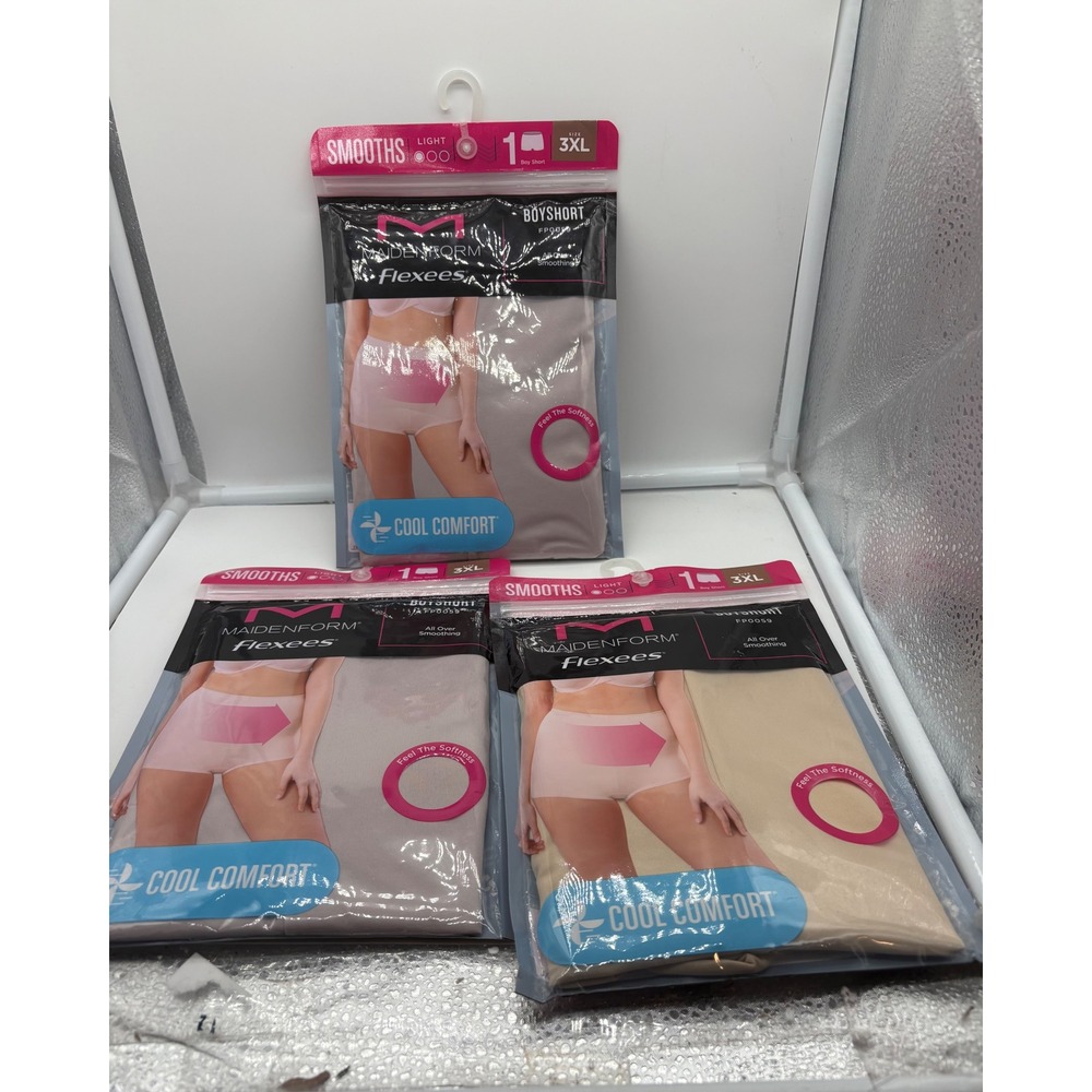Lot of 3 NWT Maidenform Flexees Cool Comfort Boyshort Shapewear Size 3XL